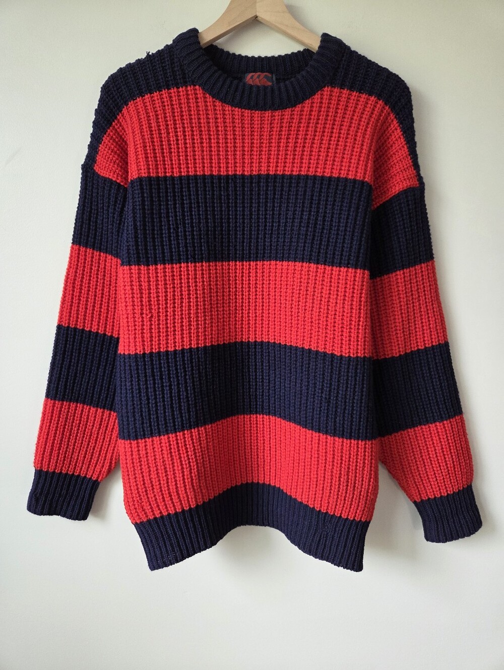 Vintage Canterbury New Zealand Navy Red Stripe Wool Sweater Mens Size Medium